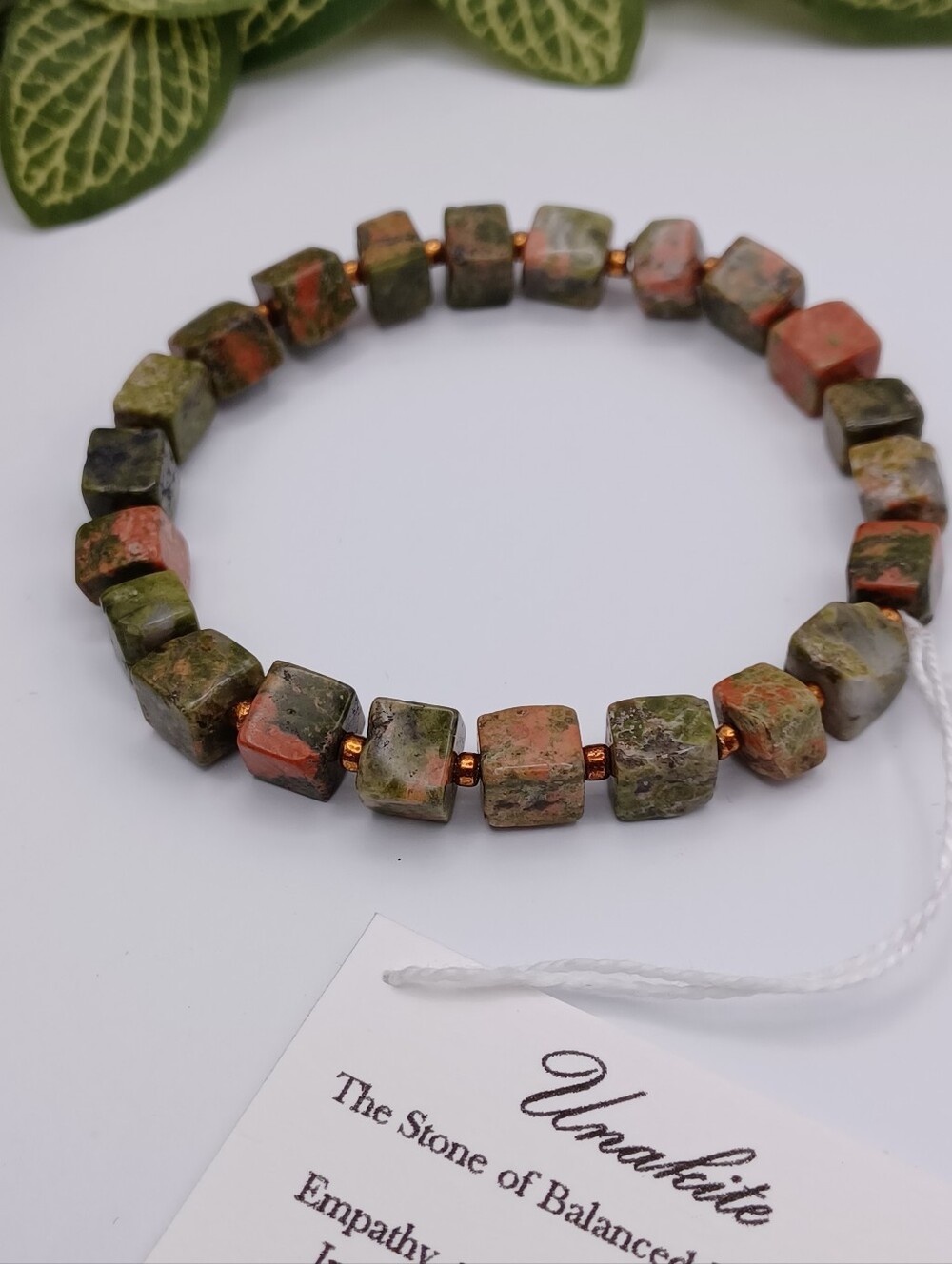 Unakite Cube Healing Crystal Stretch Bracelet - Green & Pink